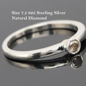 COPY - 925 Sterling Silver real Diamond bezel Ring sz 7.5
